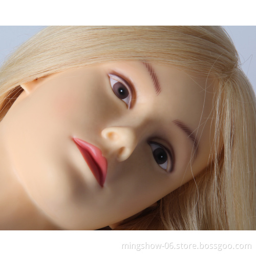 mannequin  head with real hair for hair styling,blond color female training head